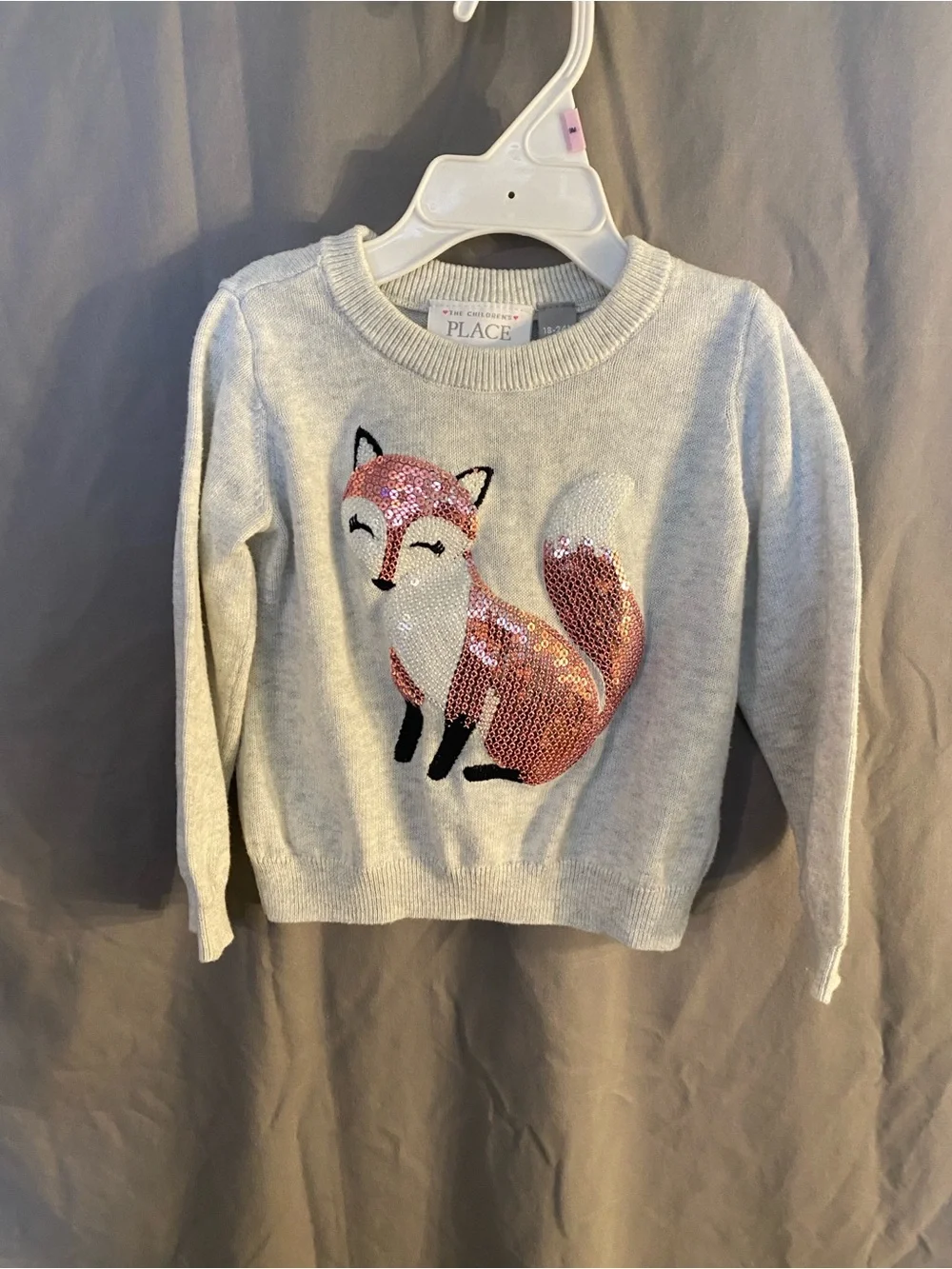 The Children's Place Cream Sweater with Pink Sequin Fox